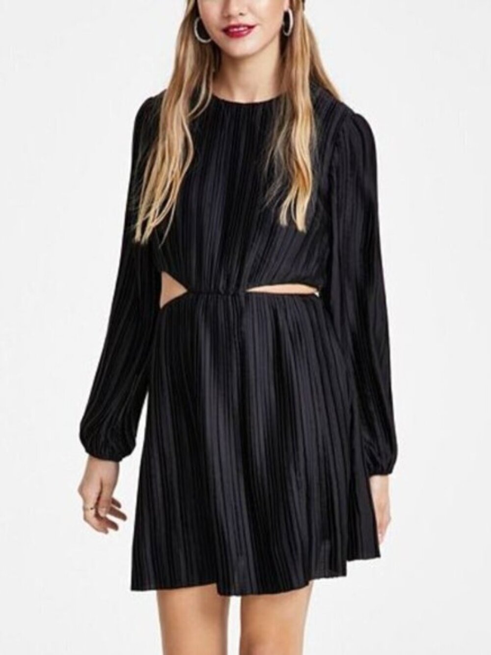 Leyden Pleated Cutout Long-Sleeve Minidress